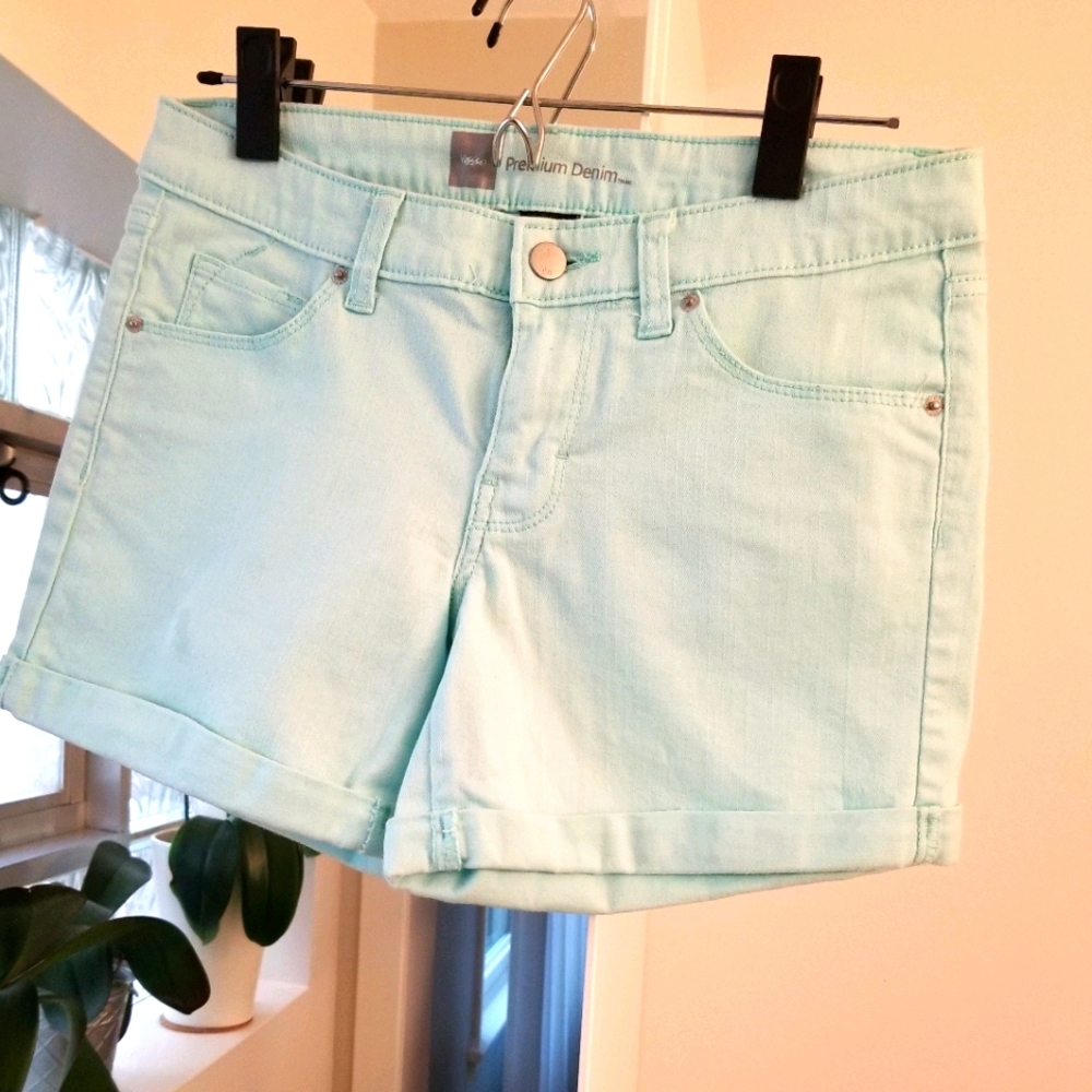Minty Green Denim Shorts